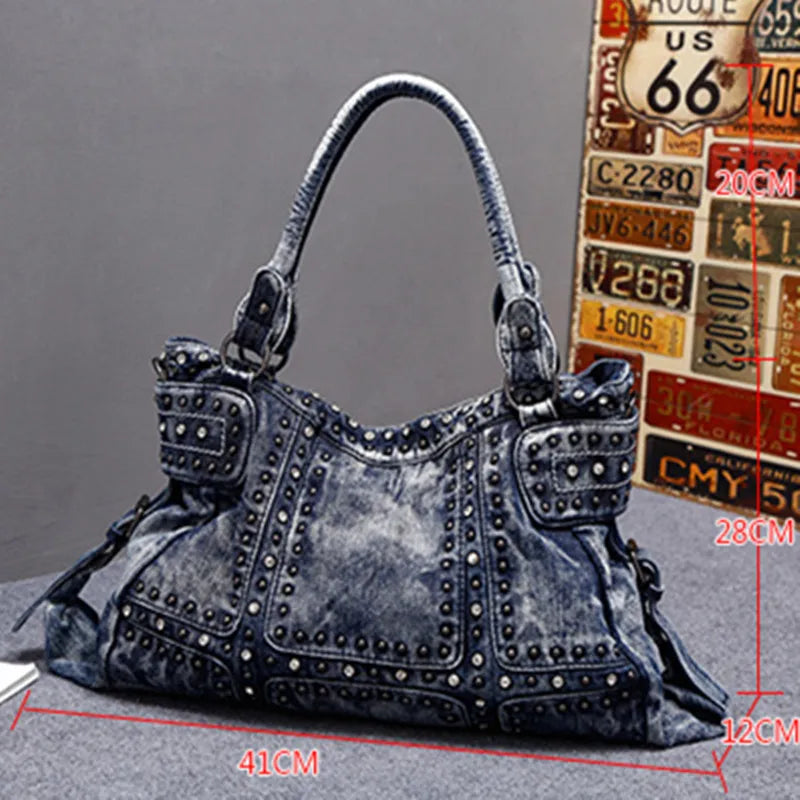 Vintage Design Fashion big Denim Women Bag Jeans Shoulder Bags Girls Handbags Crossbody Bag Women Messenger Bags