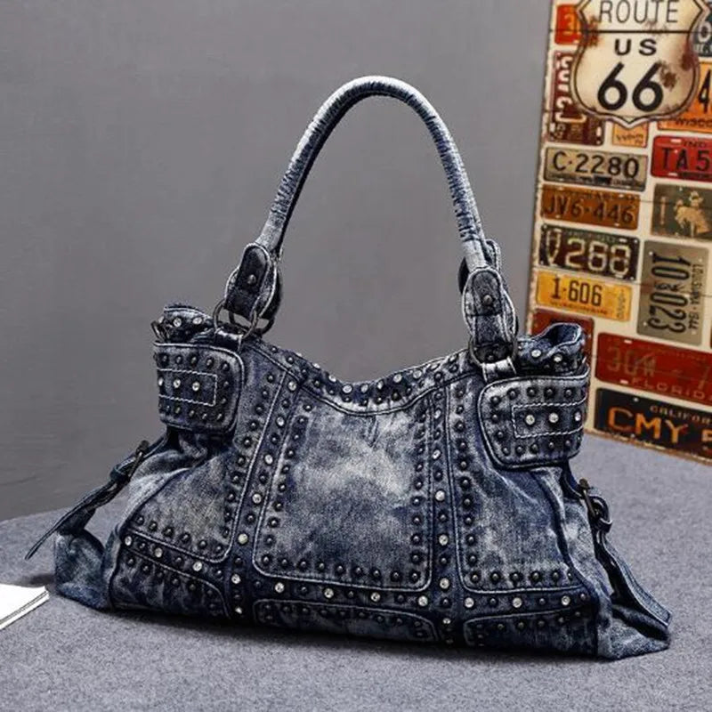 Vintage Design Fashion big Denim Women Bag Jeans Shoulder Bags Girls Handbags Crossbody Bag Women Messenger Bags