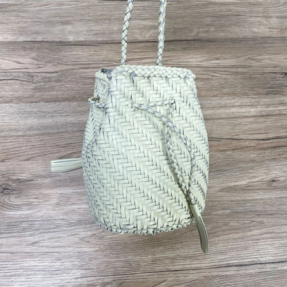 Vintage Drawstring Crossbody Shoulder Bag Large Capacity Genuine Leather Bucket Bag High Quality Handmade Weave Handbags Purses