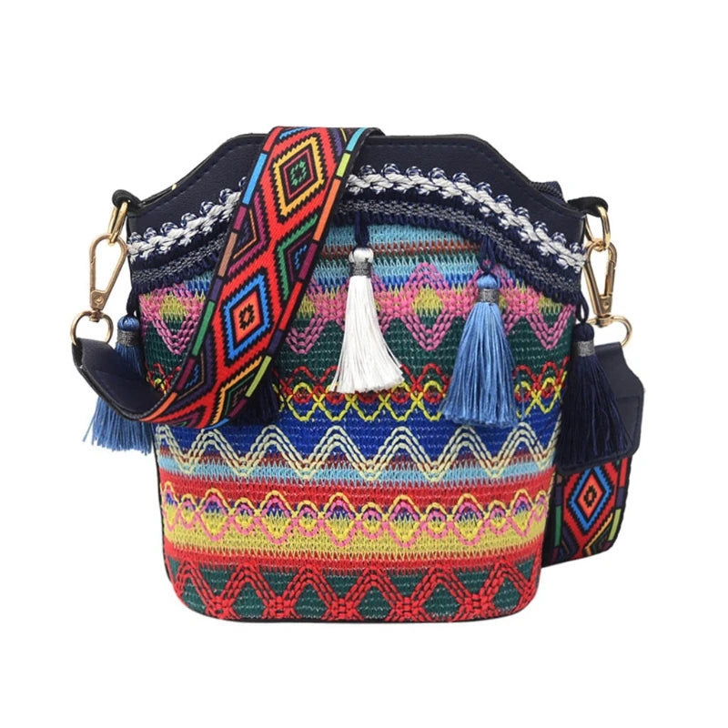 Vintage Ethnic Shoulder Bag Embroidery Boho Hippie Tassel Tote Messenger Beach Crossbody Women Girls Purse Phone Wallet Pouch