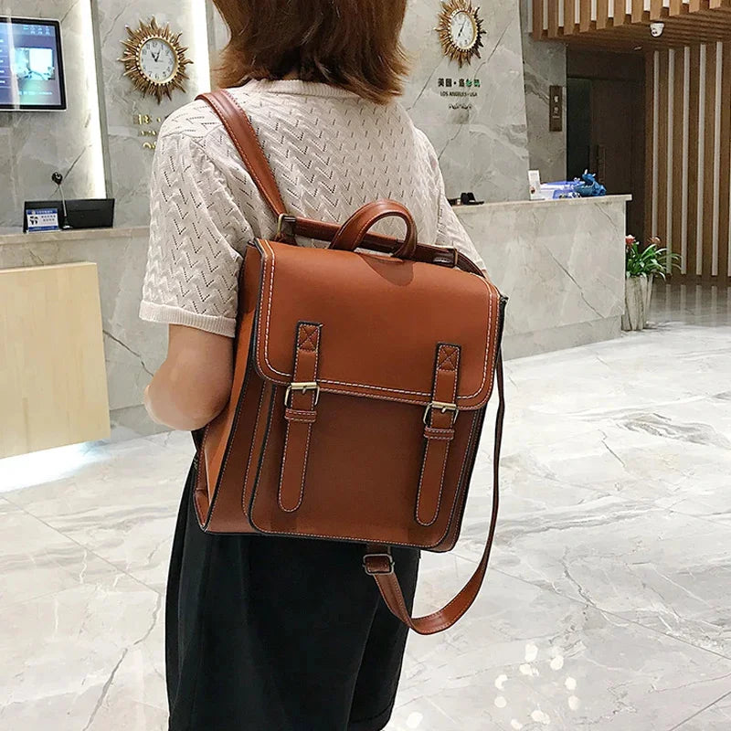 Vintage Female Pu Leather Women's Backpack Fashion School for Girls High Quality Leisure Shoulder Bag