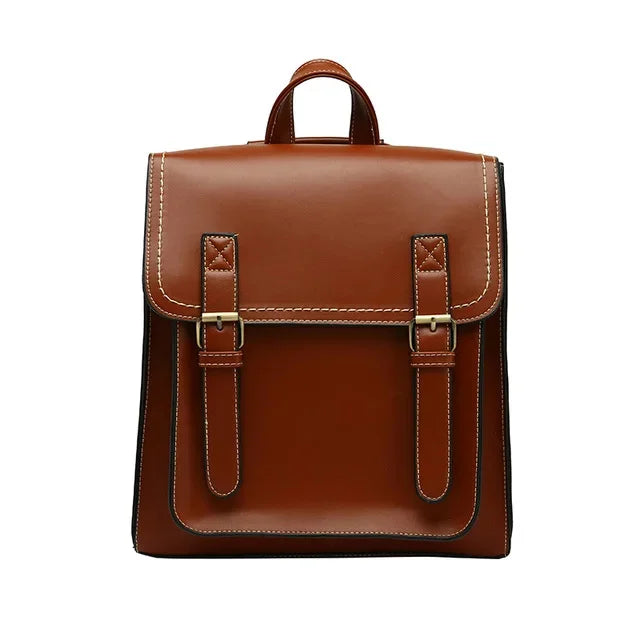 Vintage Female Pu Leather Women's Backpack Fashion School for Girls High Quality Leisure Shoulder Bag