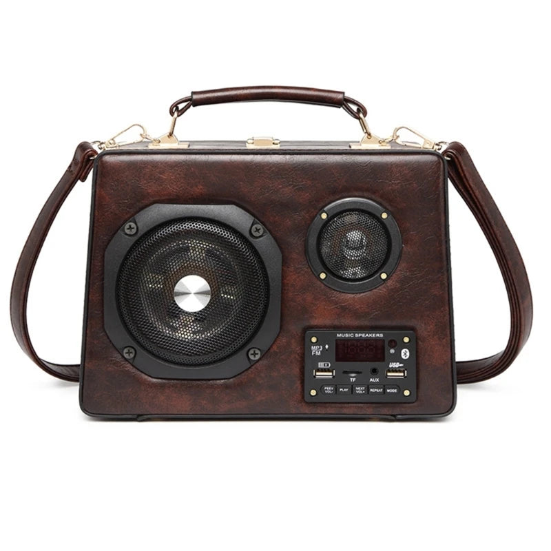 Vintage Female Shoulder Bag Radio Box Shaped Handbag with Music Player for Women