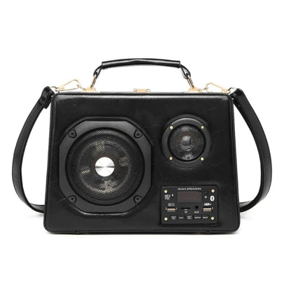 Vintage Female Shoulder Bag Radio Box Shaped Handbag with Music Player for Women