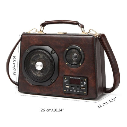 Vintage Female Shoulder Bag Radio Box Shaped Handbag with Music Player for Women