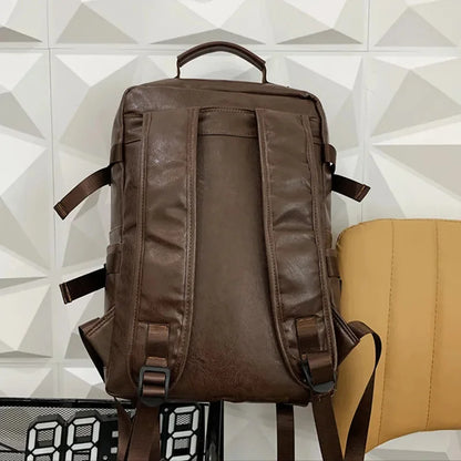Vintage Flip Men Women PU Leather Travel Large Capacity School Bag For Teenager Male Business Laptop Backpack