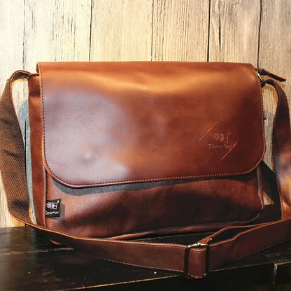 Vintage Flip Men's Shoulder PU Leather Large Capacity Messenger Fashion Man Crossbody Casual Travel Sling Bag