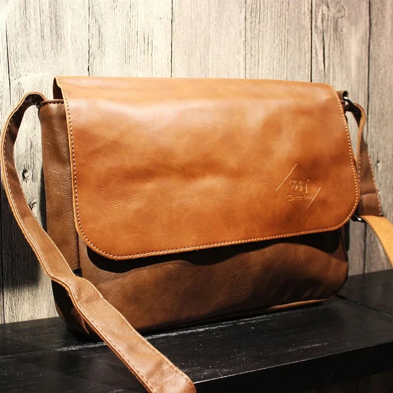 Vintage Flip Men's Shoulder PU Leather Large Capacity Messenger Fashion Man Crossbody Casual Travel Sling Bag