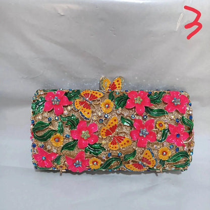 Vintage Flowers Butterflies Rhinestone Clutches Woman Diamond Hollow Out Purse Bridal Dinner Handbag Wedding Party Crystal Bag