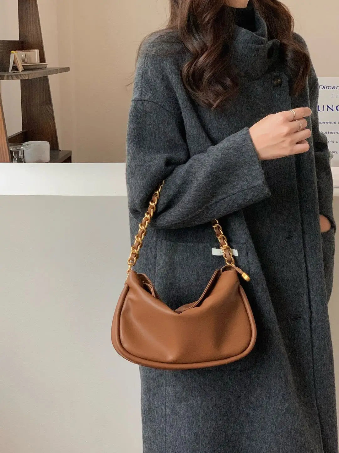 Vintage Frosted Cow Leather Chain Bag New Minority Designer Single Shoulder Crossbody Underarm Bags Women Solid Luxury Handbag