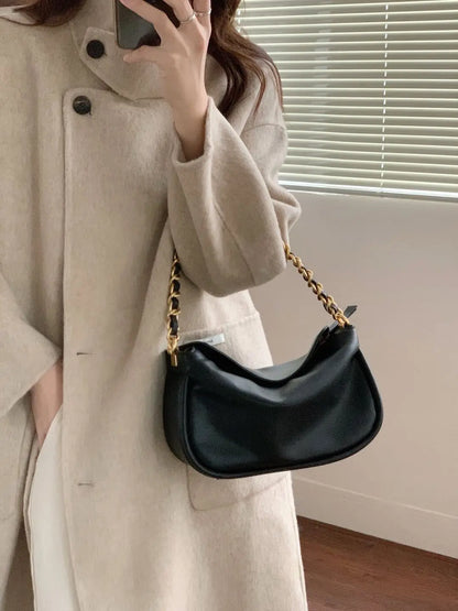 Vintage Frosted Cow Leather Chain Bag New Minority Designer Single Shoulder Crossbody Underarm Bags Women Solid Luxury Handbag