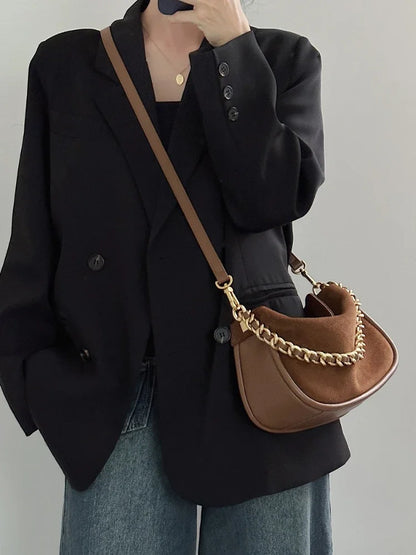 Vintage Frosted Cow Leather Chain Bag New Minority Designer Single Shoulder Crossbody Underarm Bags Women Solid Luxury Handbag