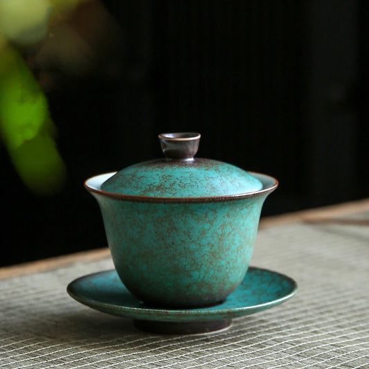 Vintage Gaiwan For Tea Pottery Tureen With Lid  Green Teaware Kung Fu Tea Ceremony Set Coffee Cups Tea Bowls Chawan 150ml