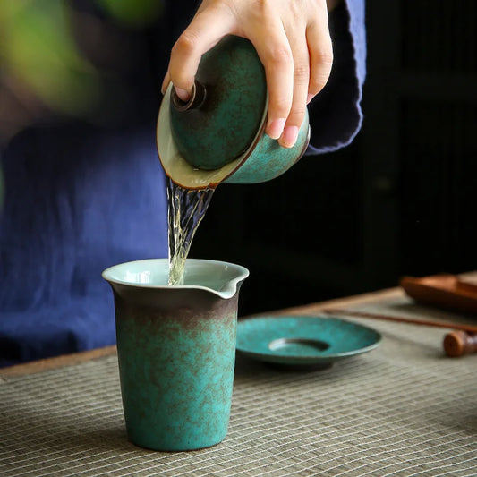 Vintage Gaiwan For Tea Pottery Tureen With Lid  Green Teaware Kung Fu Tea Ceremony Set Coffee Cups Tea Bowls Chawan 150ml