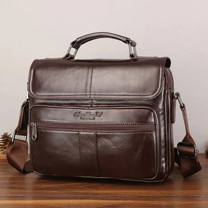 Vintage Genuine Briefcase For Men Cow Leather Male Shoulder Messenger Large Capacity Handbag Luxury Man File Bag