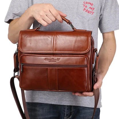 Vintage Genuine Briefcase For Men Cow Leather Male Shoulder Messenger Large Capacity Handbag Luxury Man File Bag