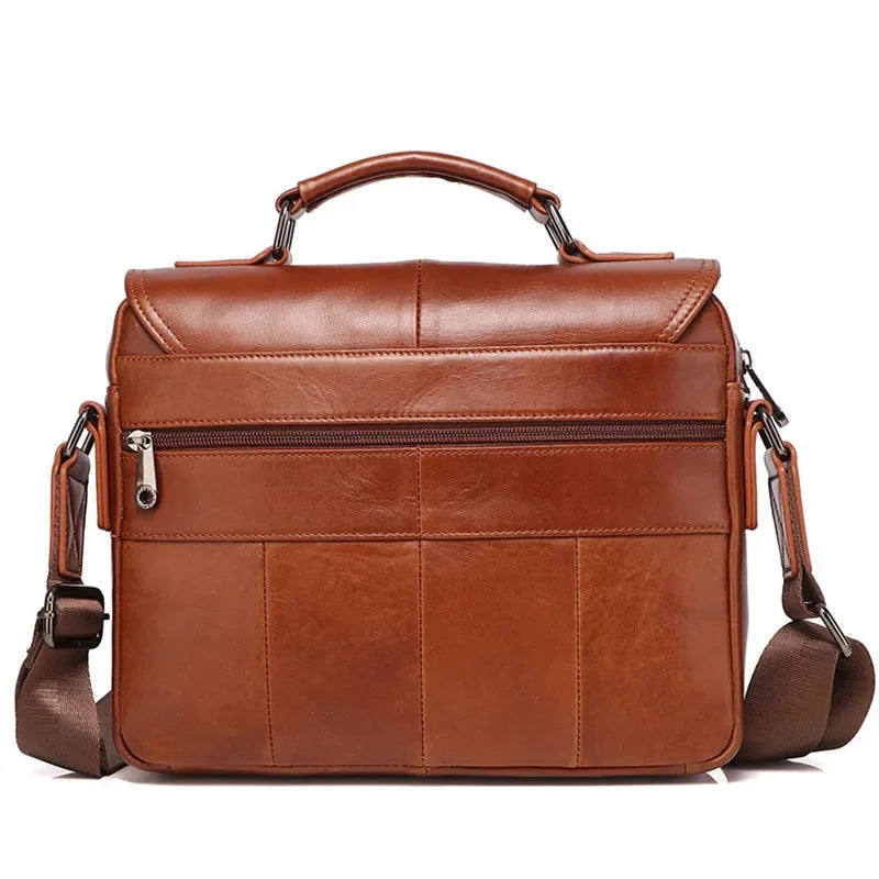 Vintage Genuine Briefcase For Men Cow Leather Male Shoulder Messenger Large Capacity Handbag Luxury Man File Bag