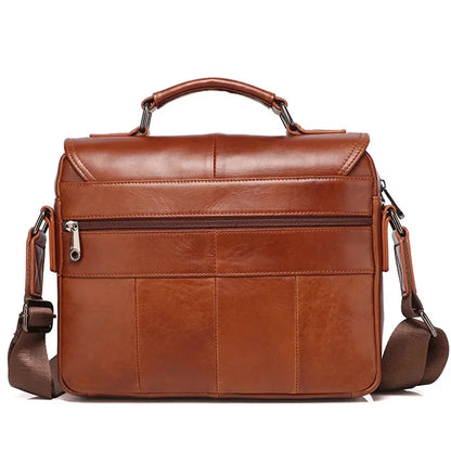 Vintage Genuine Briefcase For Men Cow Leather Male Shoulder Messenger Large Capacity Handbag Luxury Man File Bag