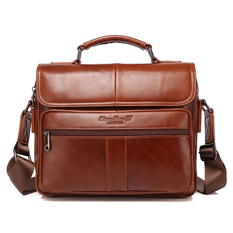 Vintage Genuine Briefcase For Men Cow Leather Male Shoulder Messenger Large Capacity Handbag Luxury Man File Bag