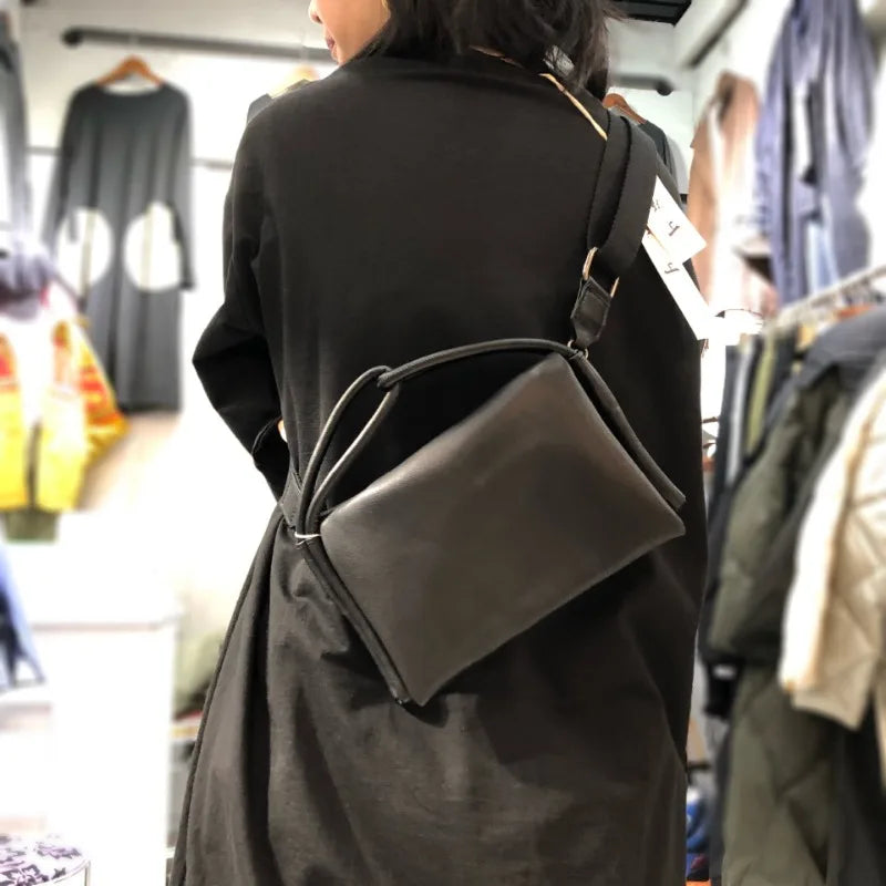 Vintage Genuine Leather Black Crossbody Bags 2024 Autumn New Women's Handbags Y2k Grunge Popular Shoulder Bag for Women