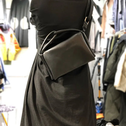 Vintage Genuine Leather Black Crossbody Bags 2024 Autumn New Women's Handbags Y2k Grunge Popular Shoulder Bag for Women