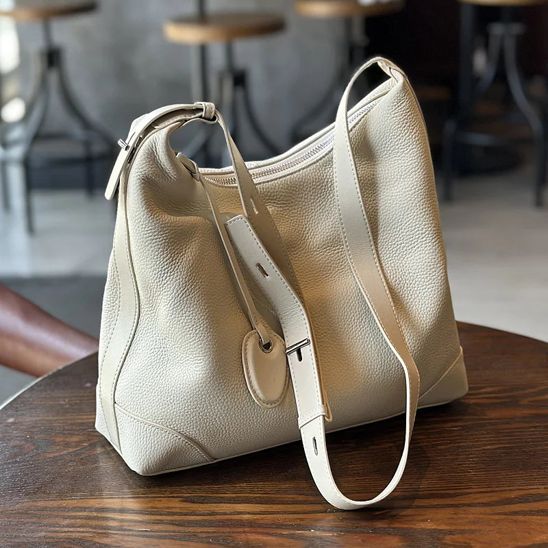 Vintage Genuine Leather Casual Tote Bags Women Solid All-match Large Capacity Soft Crossbody Shoulder Handbags Commuter Bolsas