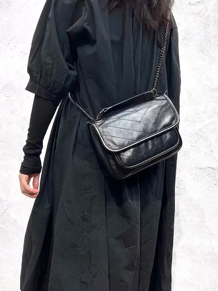 Vintage Genuine Leather Cowhide Shoulder Bags Large Capacity Chain Message Bag Fashion Casual All-match Portable Crossbody Bolsa