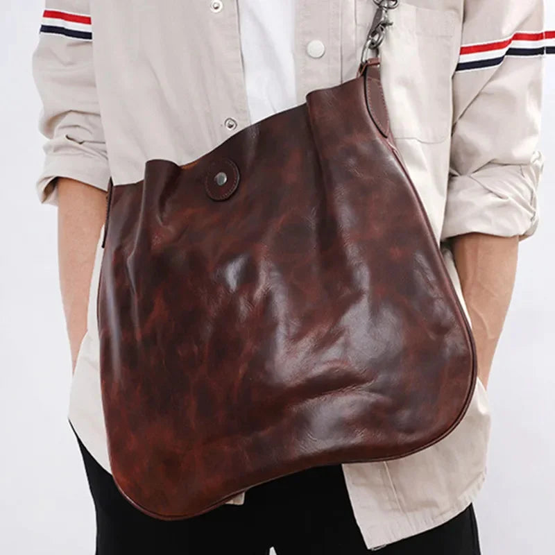 Vintage Genuine Leather For Men Large Capacity Crossbody Male Luxury Messenger Bags Shoulder Strap Handbag