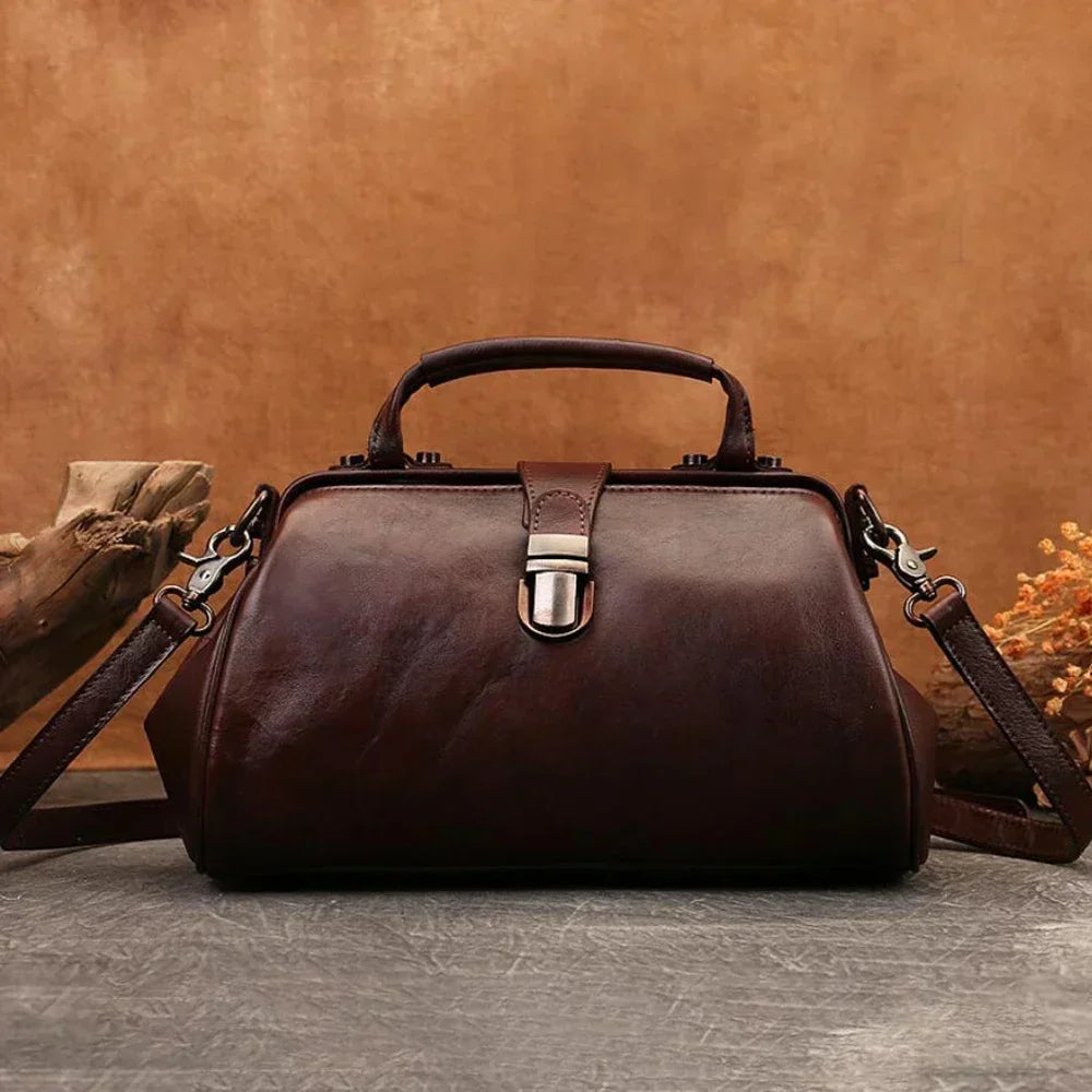 Vintage Genuine Leather Handbags Woman Multi Use Long Strap Crossbody Messenger  Bags Office Doctor Handbag Tote