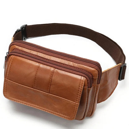 Vintage Genuine Leather Men Cowhide Chest Fanny Pack Business Male Shoulder Crossbody Casual Waist Bag