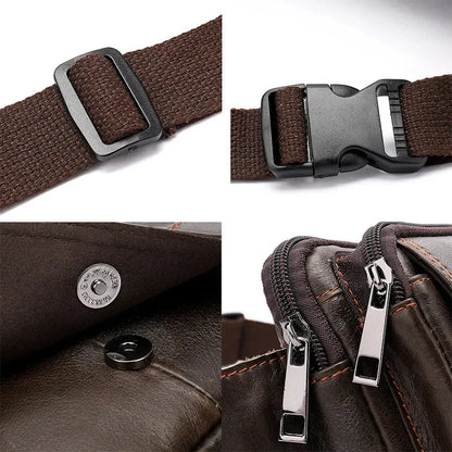 Vintage Genuine Leather Men Cowhide Chest Fanny Pack Business Male Shoulder Crossbody Casual Waist Bag