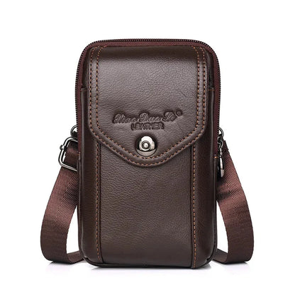 Vintage Genuine Leather Men's Belt Multi-Function Mini Crossbody Cowhide Male Shoulder Fashion Phone Bag