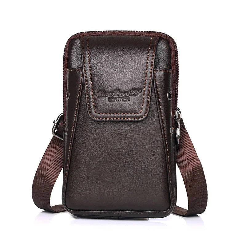 Vintage Genuine Leather Men's Belt Multi-Function Mini Crossbody Cowhide Male Shoulder Fashion Phone Bag