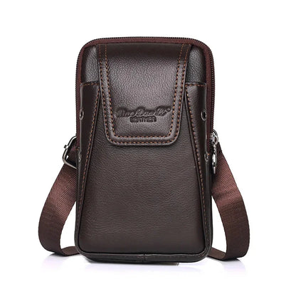 Vintage Genuine Leather Men's Belt Multi-Function Mini Crossbody Cowhide Male Shoulder Fashion Phone Bag