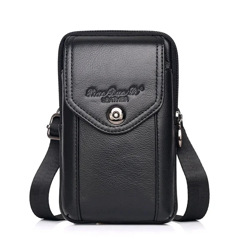 Vintage Genuine Leather Men's Belt Multi-Function Mini Crossbody Cowhide Male Shoulder Fashion Phone Bag