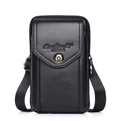 Vintage Genuine Leather Men's Belt Multi-Function Mini Crossbody Cowhide Male Shoulder Fashion Phone Bag
