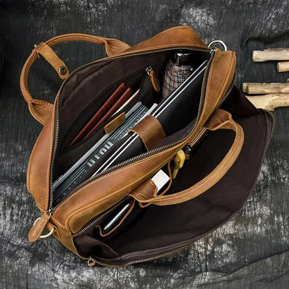 Vintage Genuine Leather Men's Briefcase Cowhide Handbag Large Capacity Male Shoulder Messenger Office 14 "Inch Laptop Bag Ba