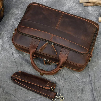 Vintage Genuine Leather Men's Briefcase Cowhide Handbag Large Capacity Male Shoulder Messenger Office 14 "Inch Laptop Bag Ba