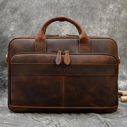 Vintage Genuine Leather Men's Briefcase Cowhide Handbag Large Capacity Male Shoulder Messenger Office 14 "Inch Laptop Bag Ba