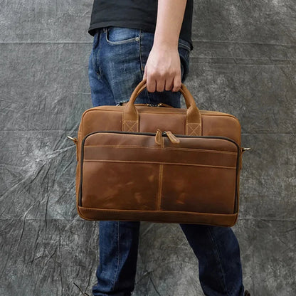 Vintage Genuine Leather Men's Briefcase Cowhide Handbag Large Capacity Male Shoulder Messenger Office 14 "Inch Laptop Bag Ba