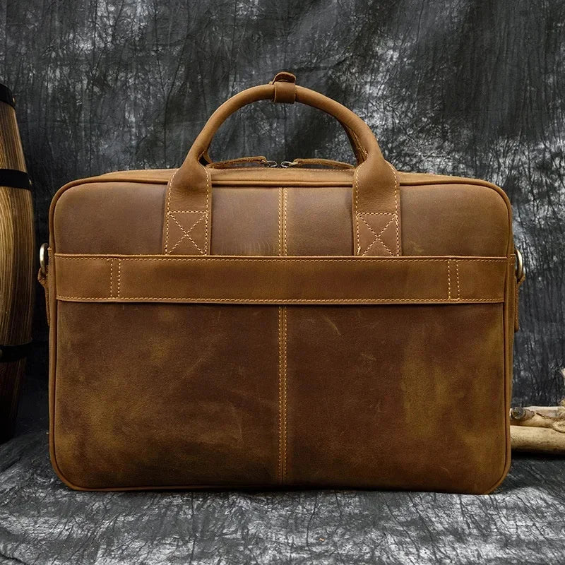 Vintage Genuine Leather Men's Briefcase Cowhide Handbag Large Capacity Male Shoulder Messenger Office 14 "Inch Laptop Bag Ba