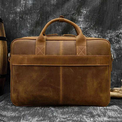 Vintage Genuine Leather Men's Briefcase Cowhide Handbag Large Capacity Male Shoulder Messenger Office 14 "Inch Laptop Bag Ba
