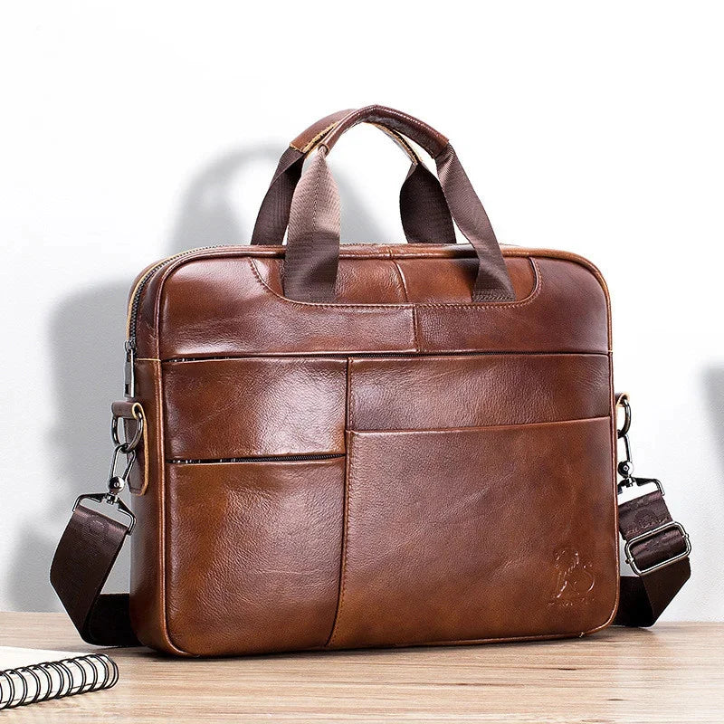 Vintage Genuine Leather Men's Briefcase New Business Handbag Multifunction Laptop Large Capacity Man Shoulder Messenger Bag
