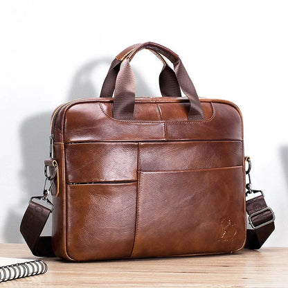 Vintage Genuine Leather Men's Briefcase New Business Handbag Multifunction Laptop Large Capacity Man Shoulder Messenger Bag