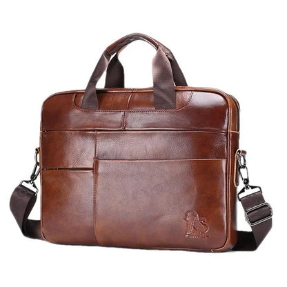 Vintage Genuine Leather Men's Briefcase New Business Handbag Multifunction Laptop Large Capacity Man Shoulder Messenger Bag