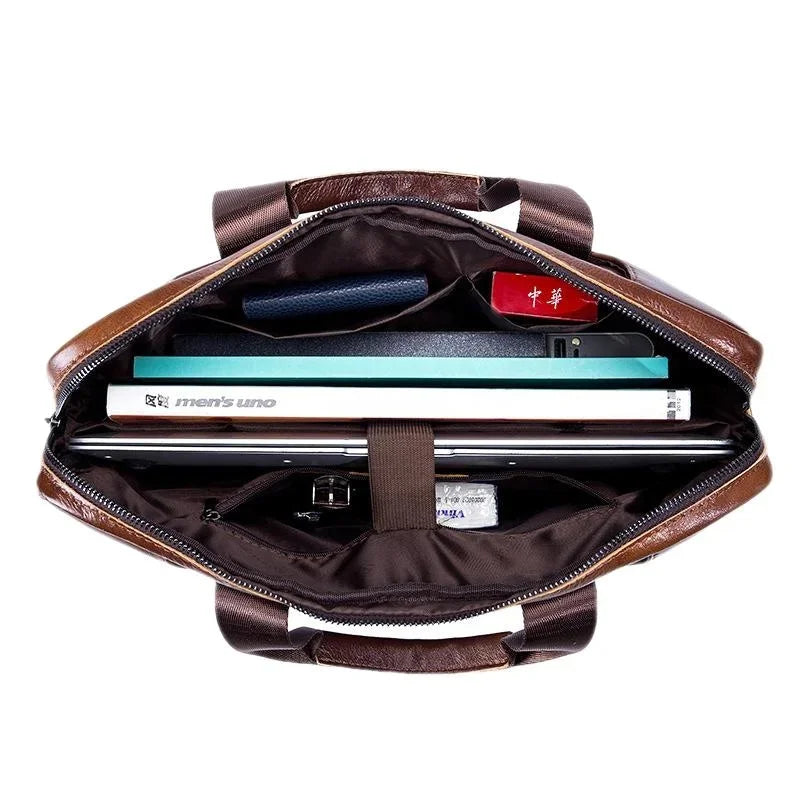 Vintage Genuine Leather Men's Briefcase New Business Handbag Multifunction Laptop Large Capacity Man Shoulder Messenger Bag