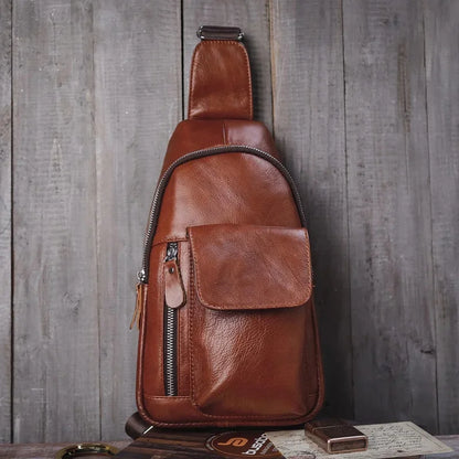 Vintage Genuine Leather Men's Chest Casual Cowhide Crossbody Large Capacity Male Shoulder Fashion Sling Bag