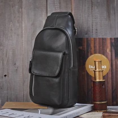 Vintage Genuine Leather Men's Chest Casual Cowhide Crossbody Large Capacity Male Shoulder Fashion Sling Bag