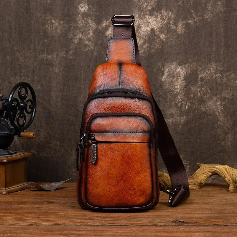 Vintage Genuine Leather Men's Chest Luxury Cowhide Crossbody High Quality Male Shoulder Messenger Business Sling Bag