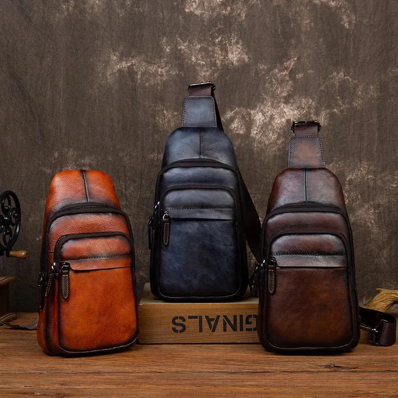 Vintage Genuine Leather Men's Chest Luxury Cowhide Crossbody High Quality Male Shoulder Messenger Business Sling Bag